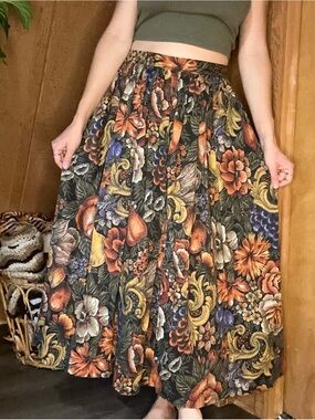 Vintage 1980s/90s Avon Tapestry Floral Paisley Maxi Skirt
